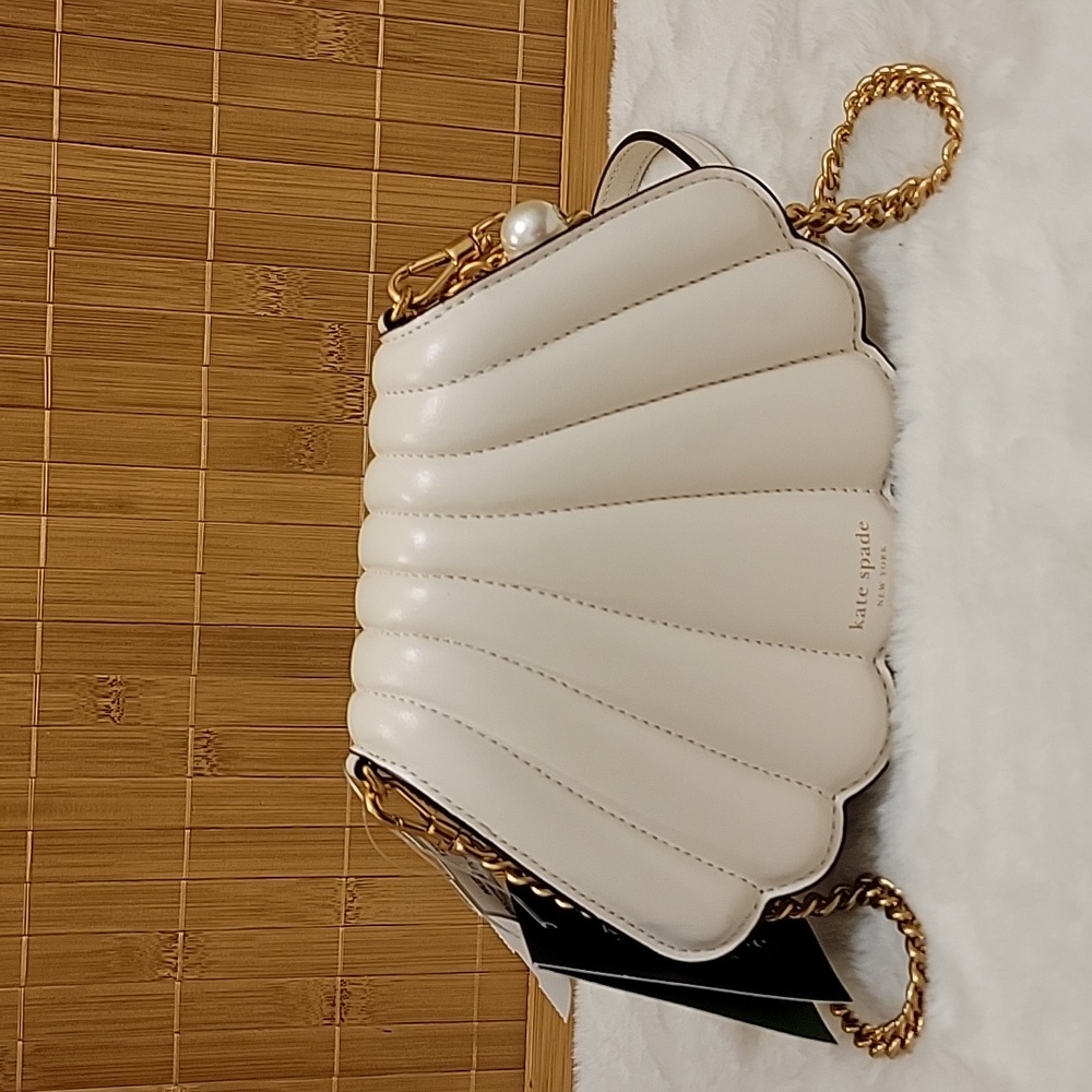 kate spade Cream Quilted Shell Crossbody Bag with Gold Chain